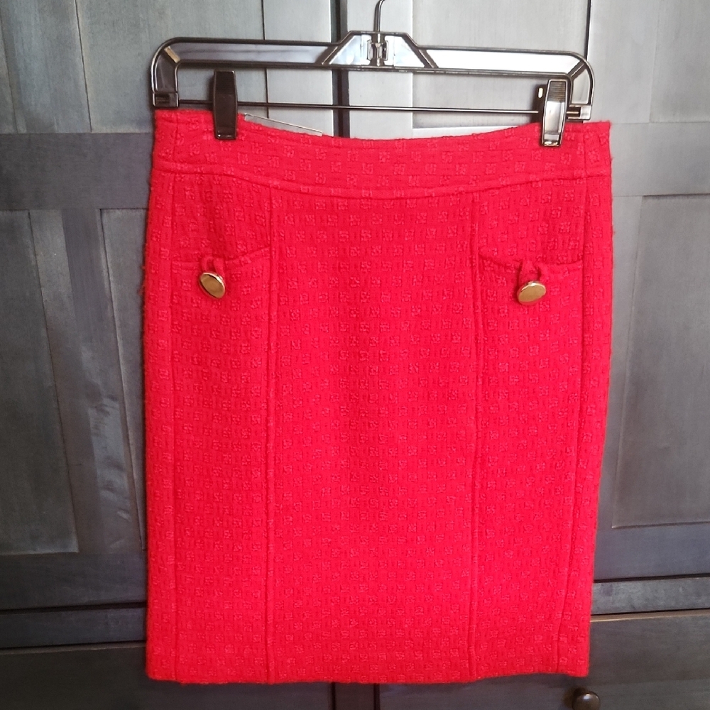 Banana Republic Red Pencil Skirt with Gold Buttons